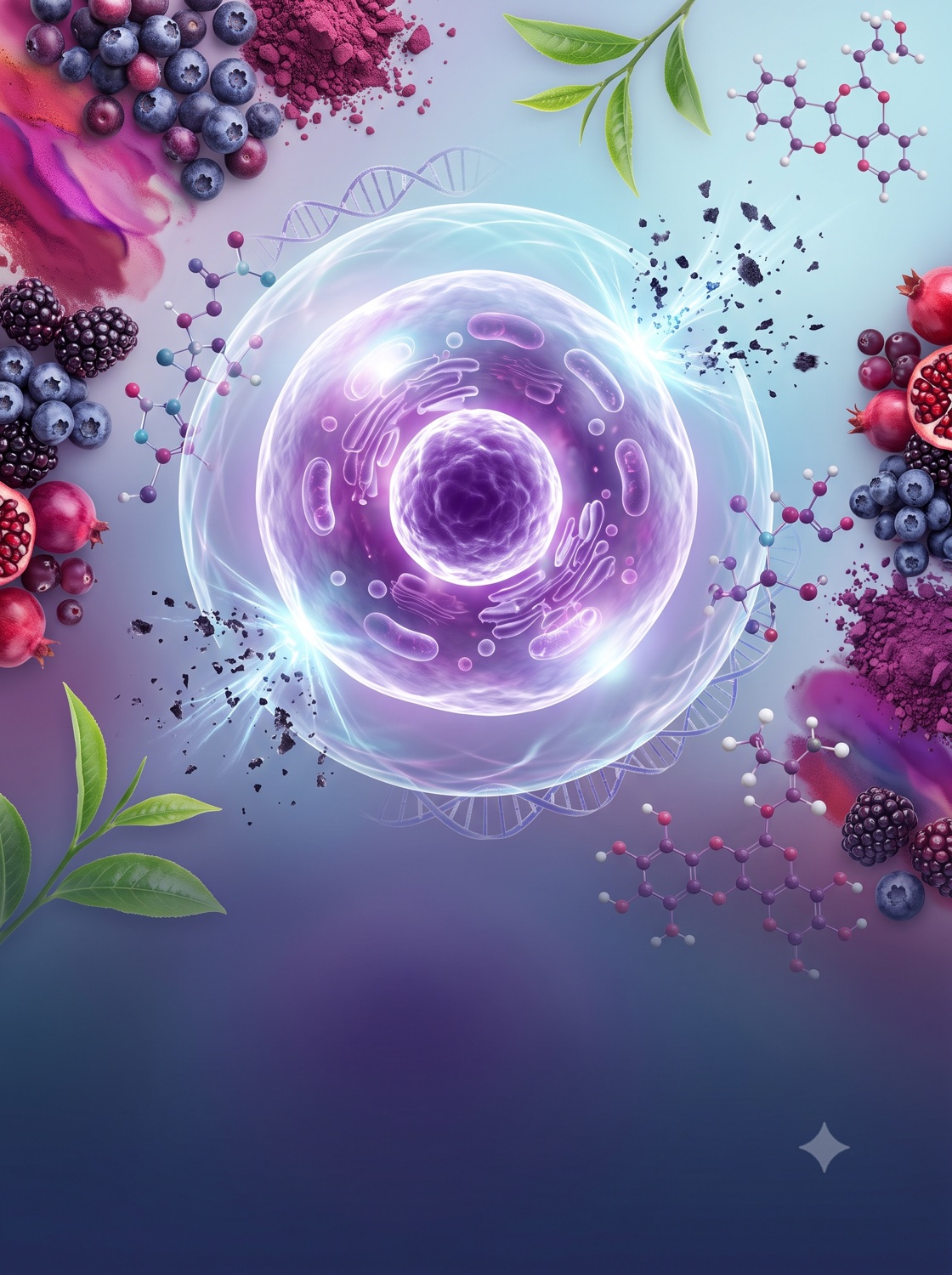 Representación visual de antioxidantes y protección celular